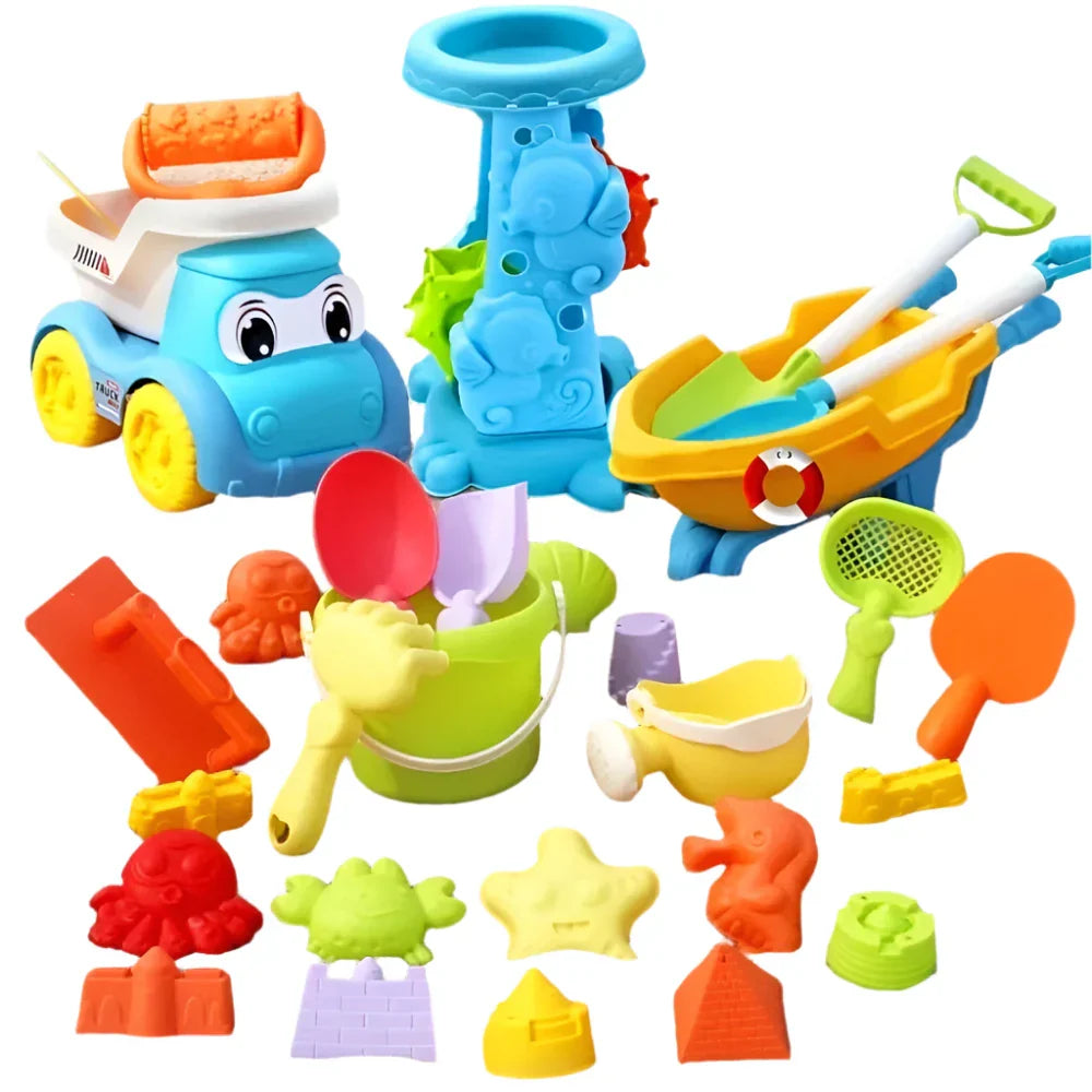 Kids Beach Toys Set with Shovel, Bucket, Dinosaur Molds (100 pcs)